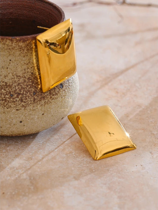 Glossy smooth rectangle stud earrings - product image