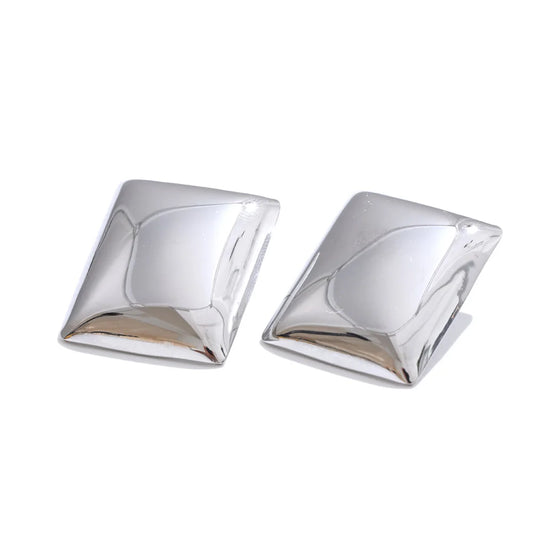 Glossy smooth rectangle stud earrings - product image