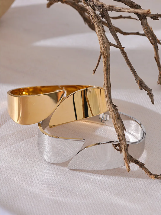 Glossy smooth wide contemporary bangle bracelet - product image