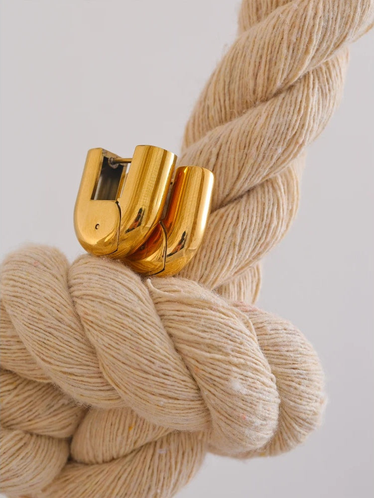 Glossy u-shape hollow hoop earrings - product image