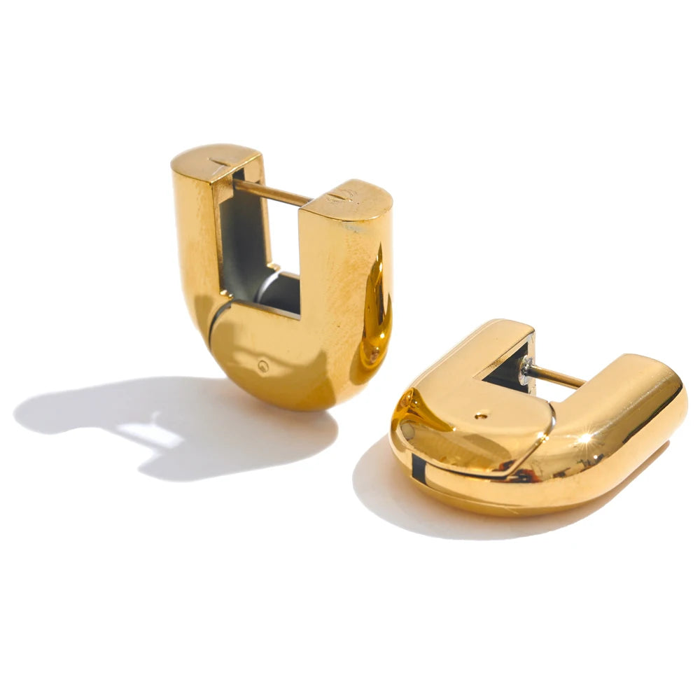 Glossy u-shape hollow hoop earrings - product image