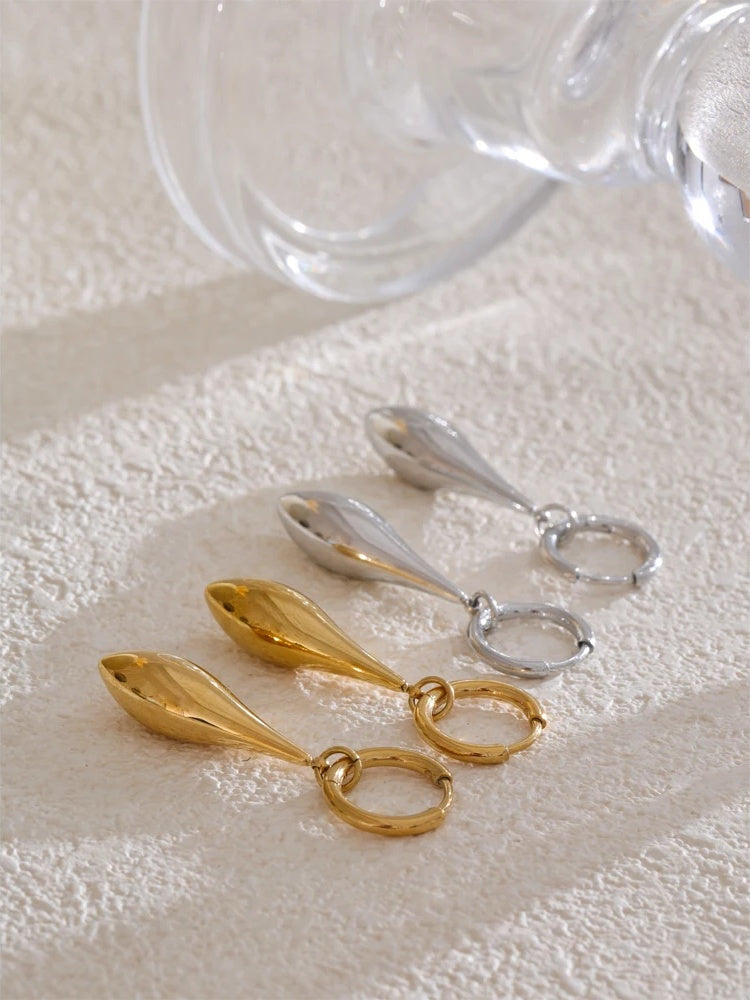 Glossy water drop dangle hoop minimalist earrings - product image
