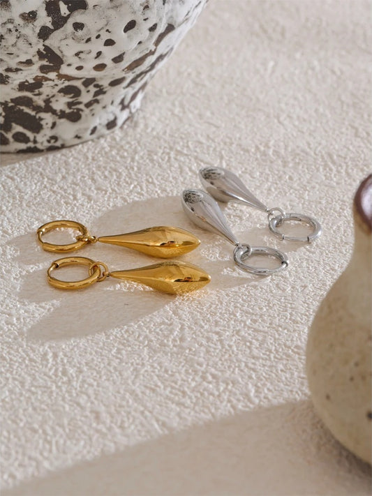 Glossy water drop dangle hoop minimalist earrings - product image