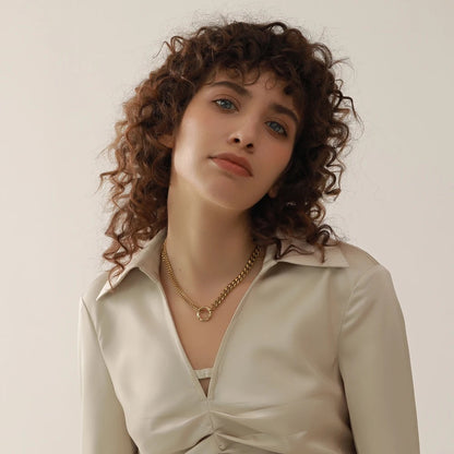 Gold color chain statement torques round necklace - product image