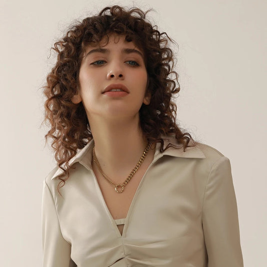 Gold color chain statement torques round necklace - product image