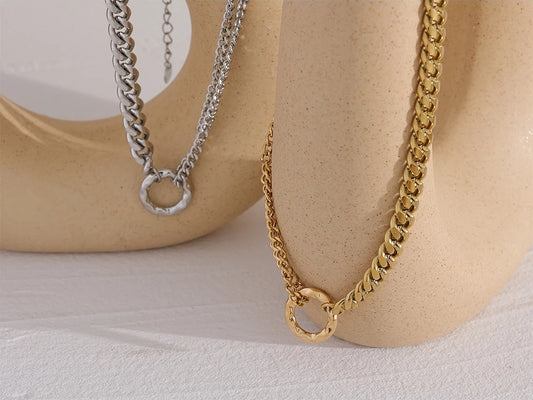 Gold color chain statement torques round necklace - product image