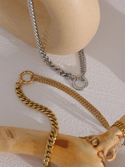 Gold color chain statement torques round necklace - product image