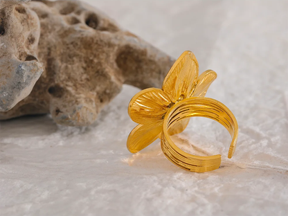 Gold color flower big open ring - product image