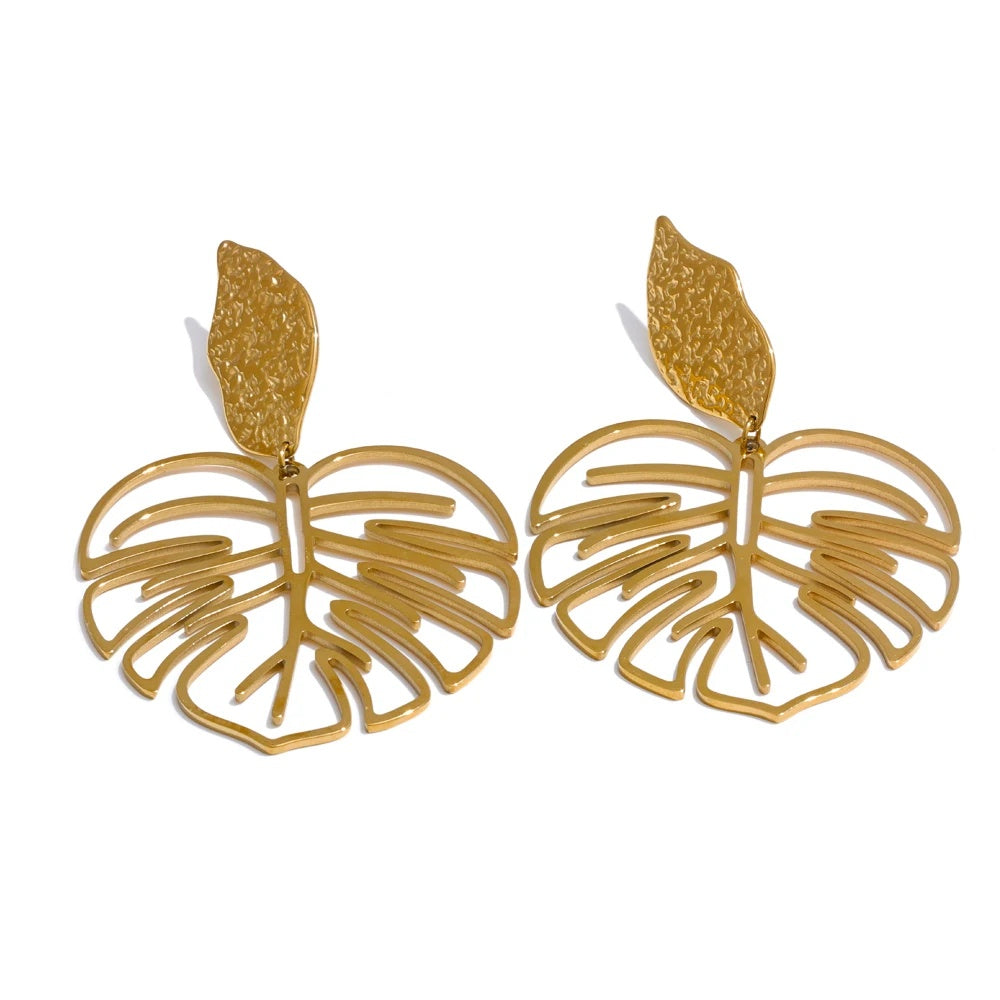 Gold color leaf hollow drop earrings women - product image