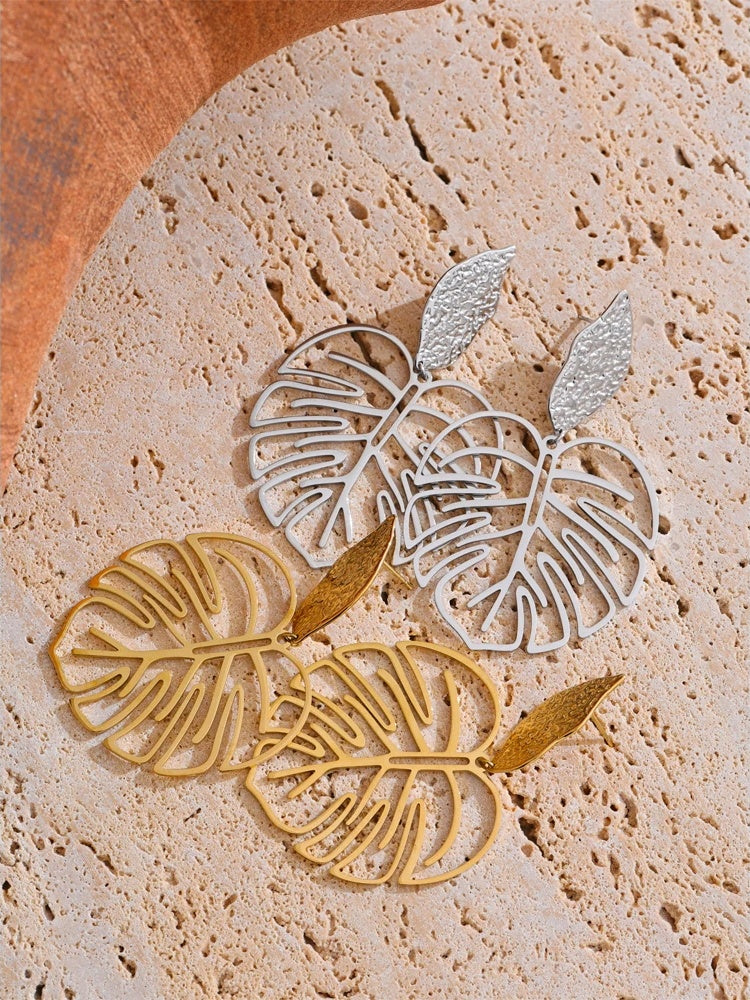 Gold color leaf hollow drop earrings women - product image