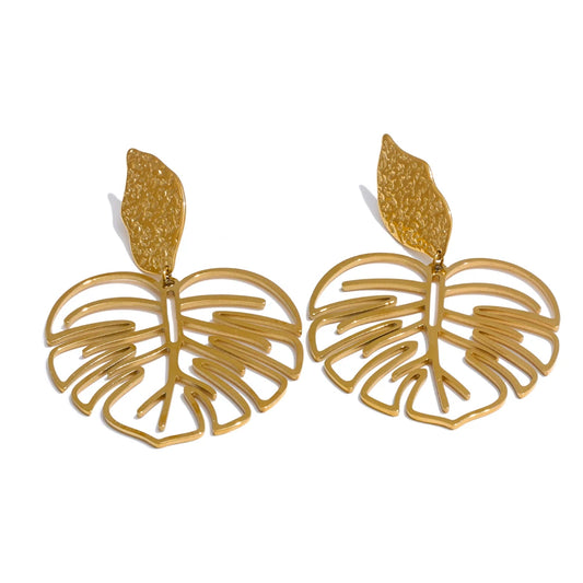 Gold color leaf hollow drop earrings women - product image
