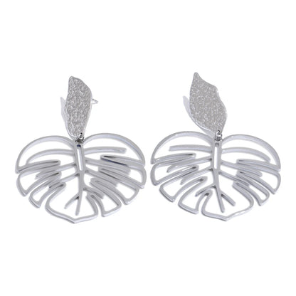Gold color leaf hollow drop earrings women - product image