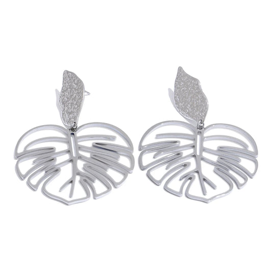 Gold color leaf hollow drop earrings women - product image