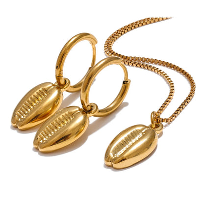 Gold color metal shell hoop earrings necklace set - product image