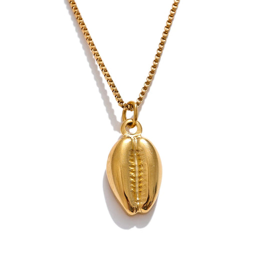 Gold color metal shell hoop earrings necklace set - product image