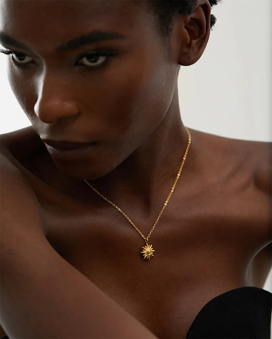 Golden casting sun contemporary pendant necklace women - product image