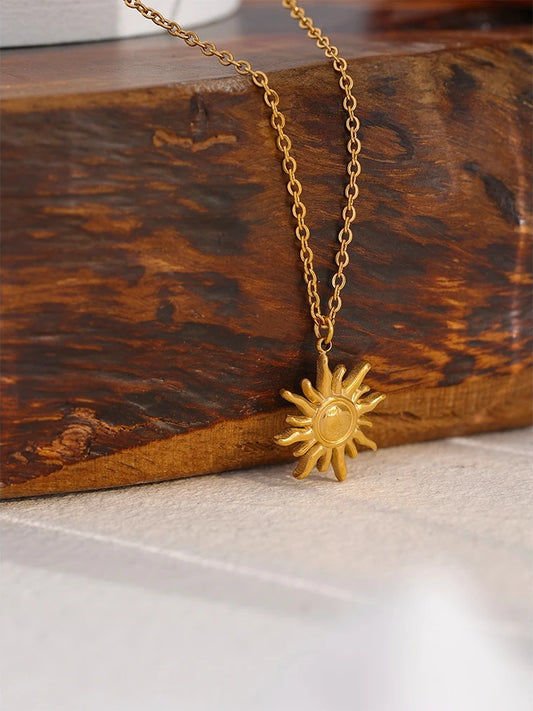 Golden casting sun contemporary pendant necklace women - product image