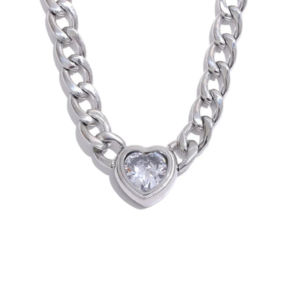 Golden chain link heart bling zirconia necklace - product image