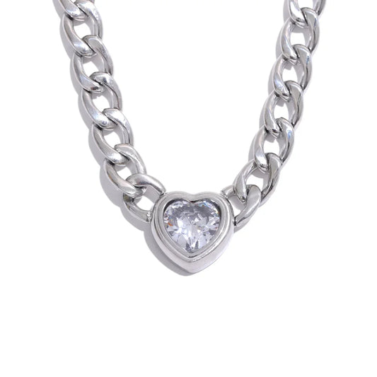 Golden chain link heart bling zirconia necklace - product image