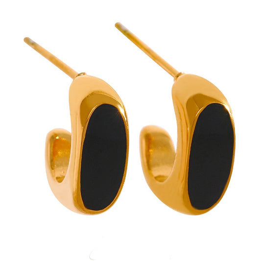 Golden enamel minimalist abstract stud earrings - product image