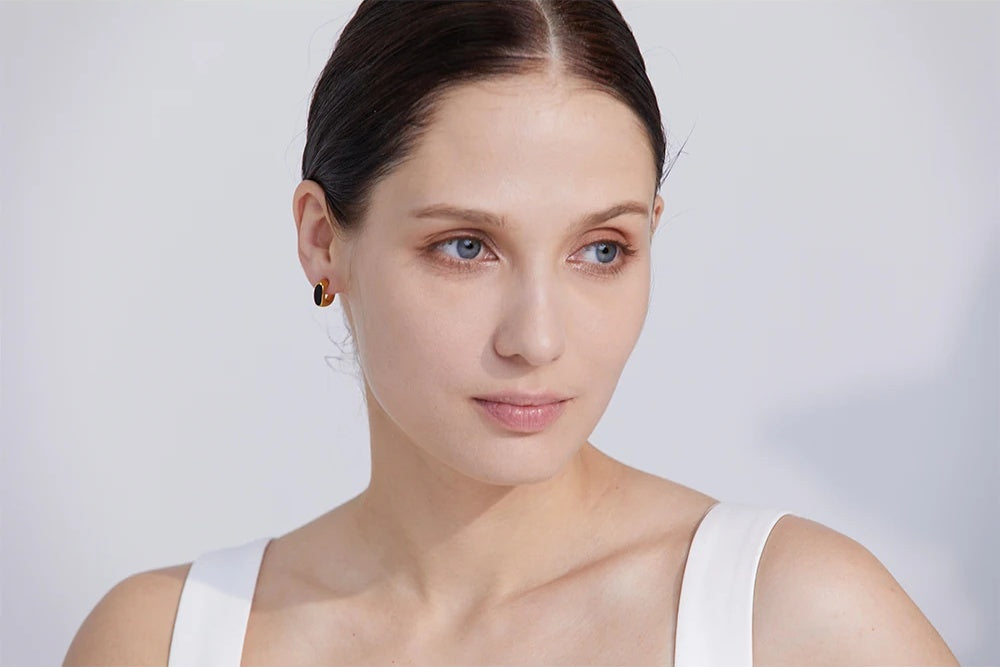 Golden enamel minimalist abstract stud earrings - product image