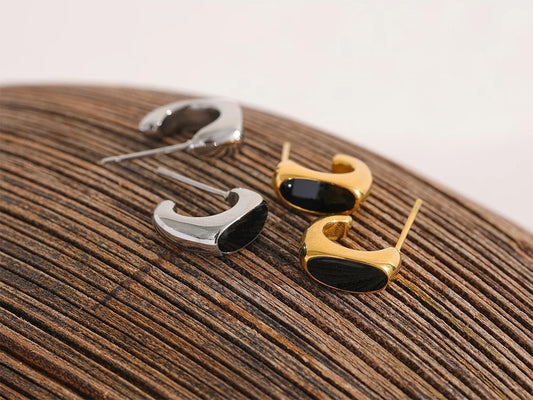Golden enamel minimalist abstract stud earrings - product image