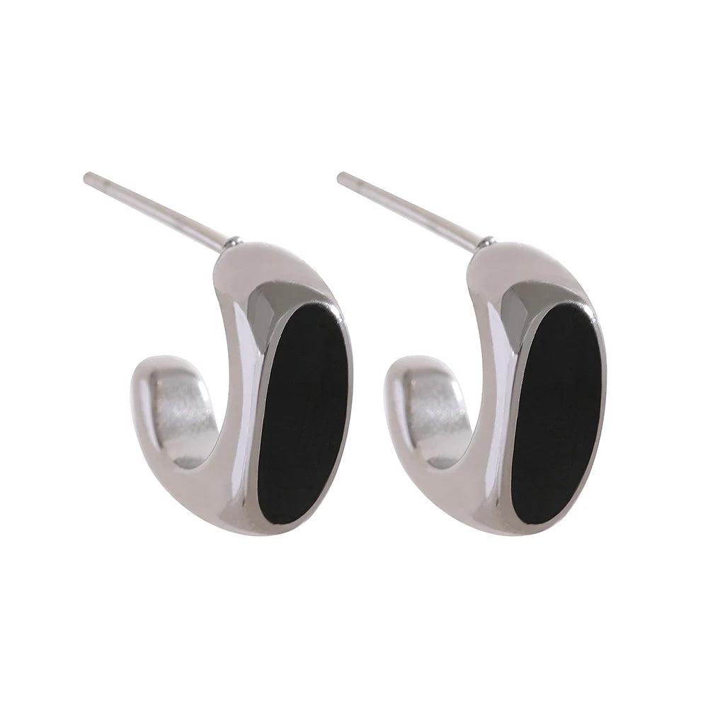 Golden enamel minimalist abstract stud earrings - product image