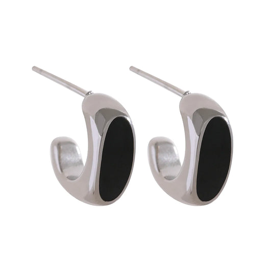 Golden enamel minimalist abstract stud earrings - product image