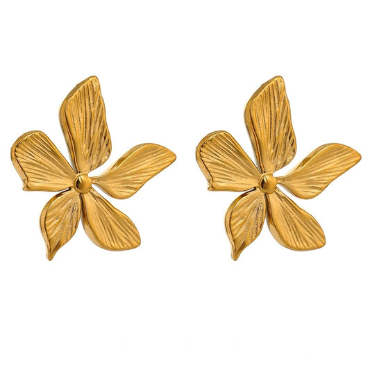 Golden flower texture stud earrings women - product image