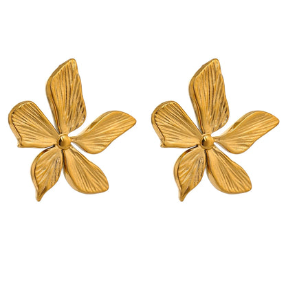 Golden flower texture stud earrings women - product image