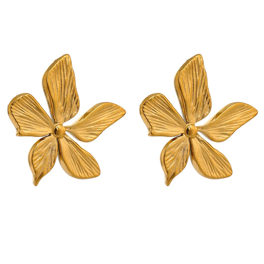 Golden flower texture stud earrings women - product image