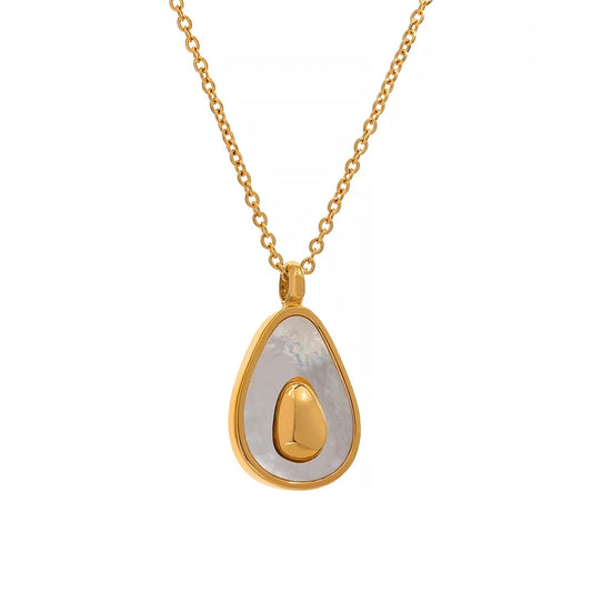 Golden fruit avocado natural shell pendant necklace - product image
