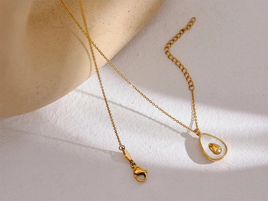 Golden fruit avocado natural shell pendant necklace - product image