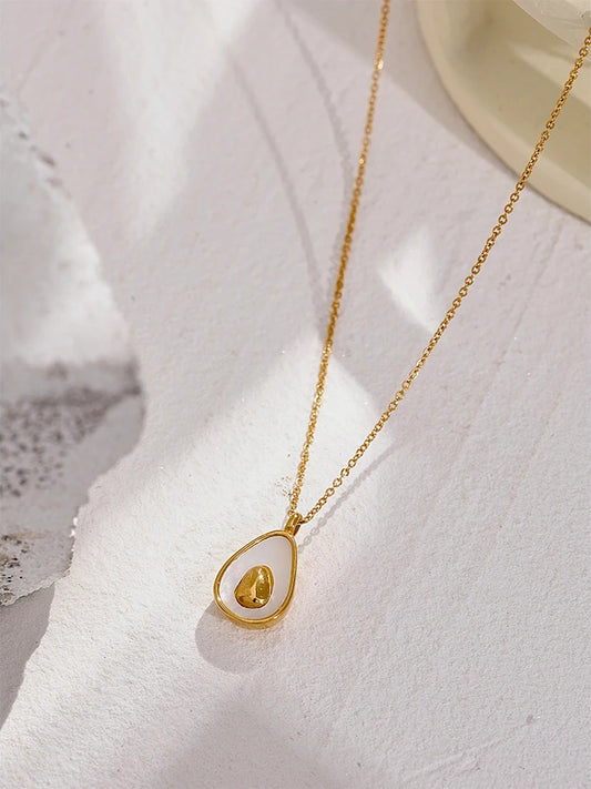 Golden fruit avocado natural shell pendant necklace - product image