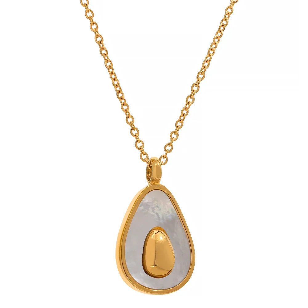 Golden fruit avocado natural shell pendant necklace - product image