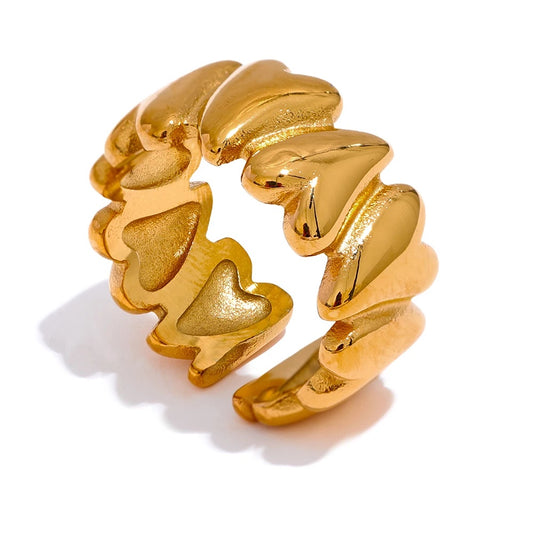 Golden heart love open metal texture ring - product image