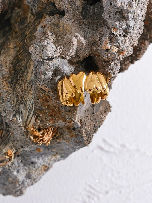 Golden heart love open metal texture ring - product image
