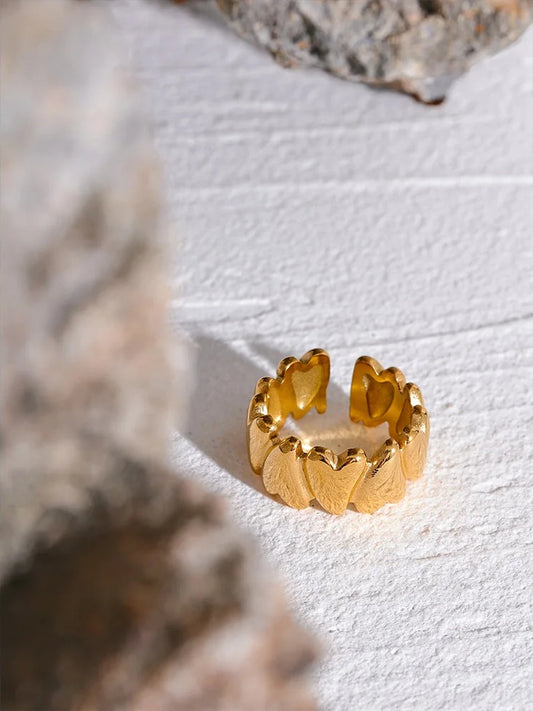 Golden heart love open metal texture ring - product image