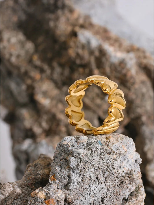 Golden heart love open metal texture ring - product image