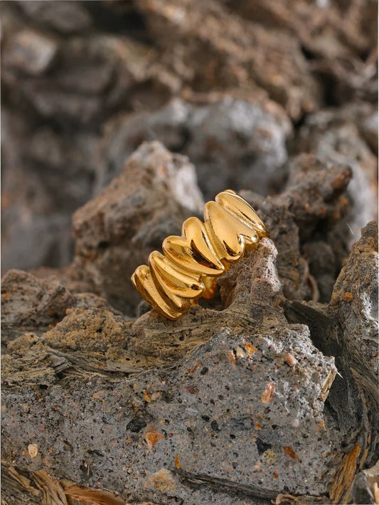 Golden heart love open metal texture ring - product image