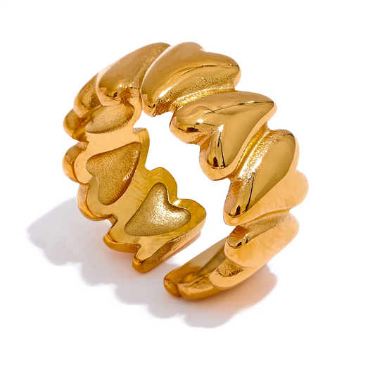 Golden heart love open metal texture ring - product image