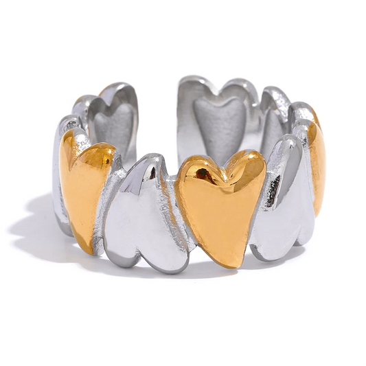 Golden heart love open metal texture ring - product image