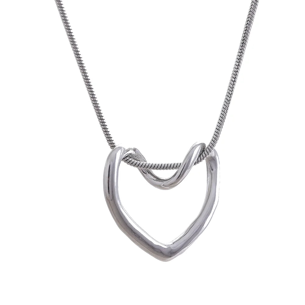 Golden stainless steel heart hollow pendant necklace - product image