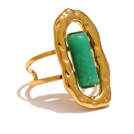 Green agate adjustable open cuff ring - product image