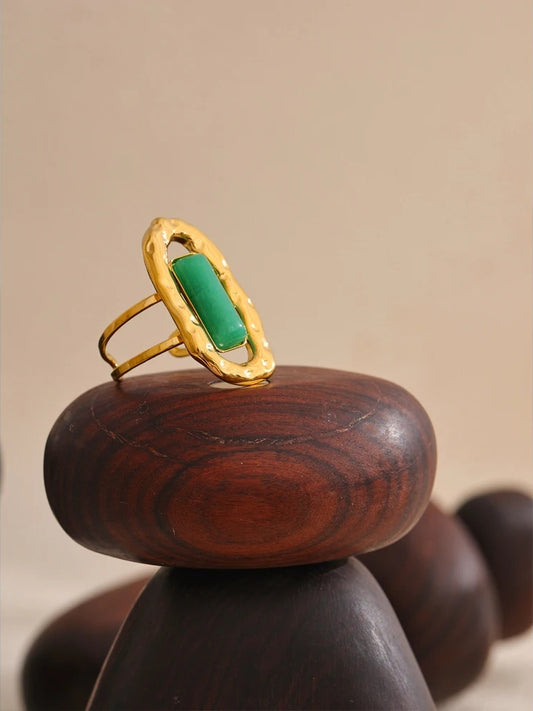 Green agate adjustable open cuff ring - product image