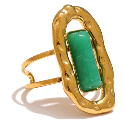 Green agate adjustable open cuff ring - product image