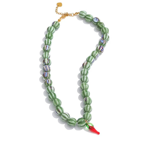 Green ceramic beads pendant necklace - product image