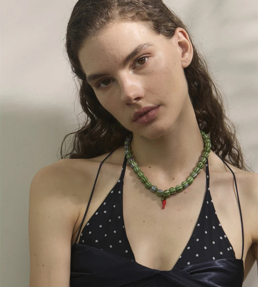 Green ceramic beads pendant necklace - product image