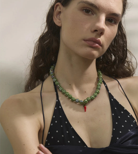 Green ceramic beads pendant necklace - product image