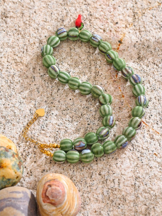 Green ceramic beads pendant necklace - product image